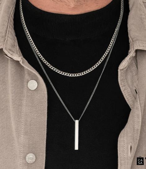 Colar De Aço Titânio com Pingente Geométrico