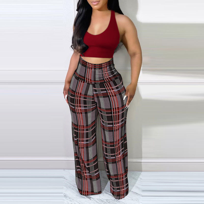 Conjunto Feminino com Calça Estampada e Top Cropped