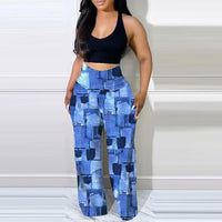 Conjunto Feminino com Calça Estampada e Top Cropped