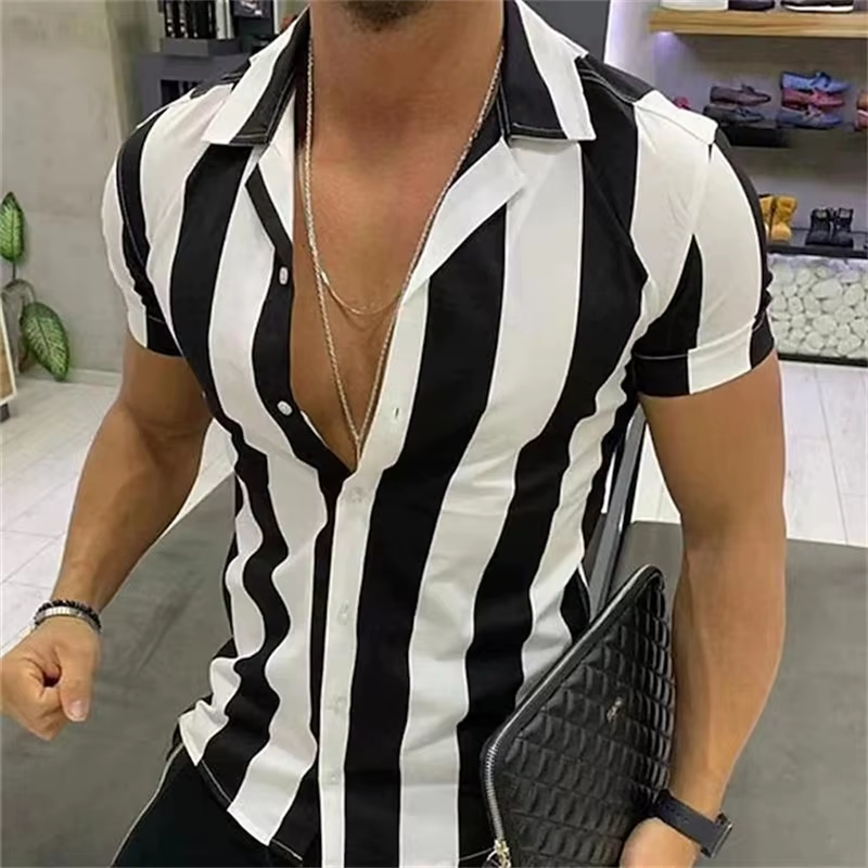 Camisa Masculina de Manga Curta Listrada