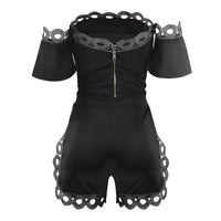 Macacão Curto Ombro a Ombro com Detalhes Vazados em Renda