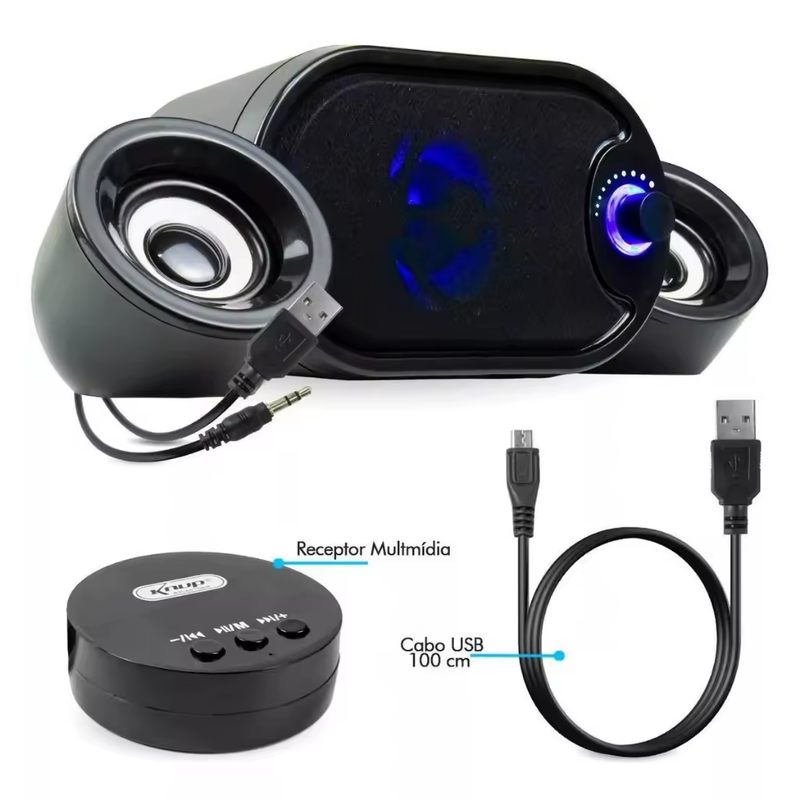 Caixa de Som Subwoofer 2.1 Portátil com LEDs
