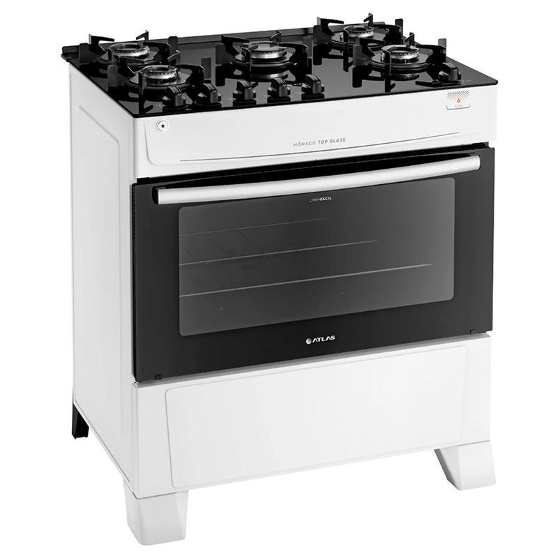 Fogão Atlas 5 Bocas Mônaco Top Glass Acendimento Automático 86,5L