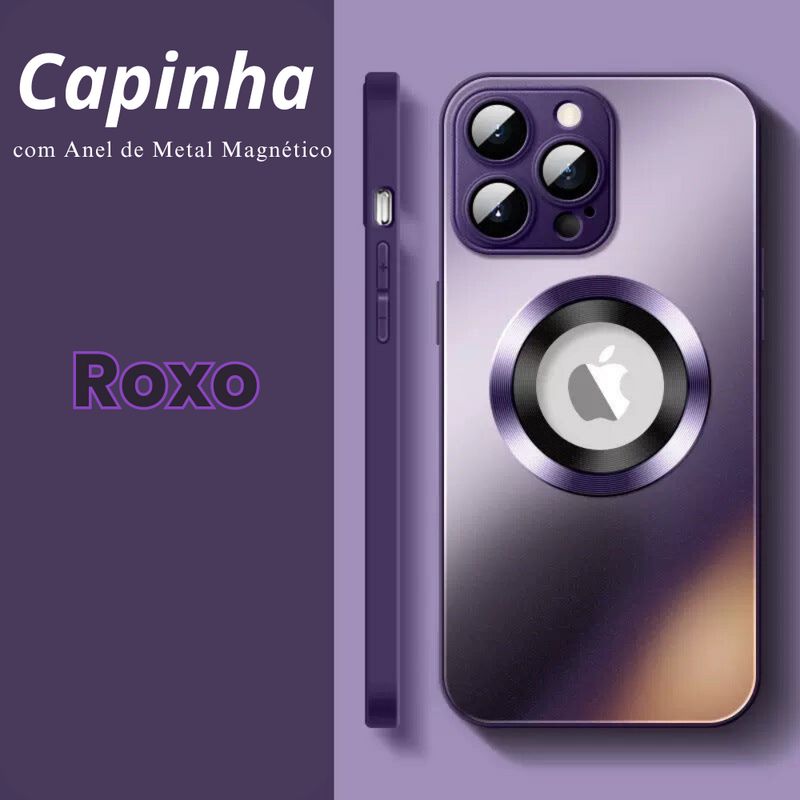 Capinhas de Vidro Fosco para iPhone com Anel de Metal Magnético