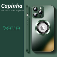 Capinhas de Vidro Fosco para iPhone com Anel de Metal Magnético