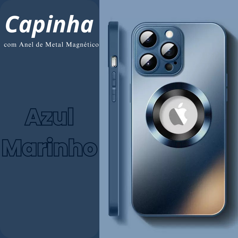 Capinhas de Vidro Fosco para iPhone com Anel de Metal Magnético