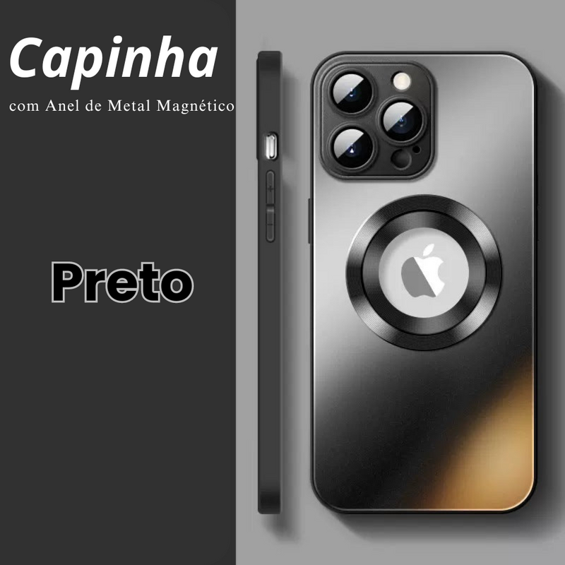 Capinhas de Vidro Fosco para iPhone com Anel de Metal Magnético