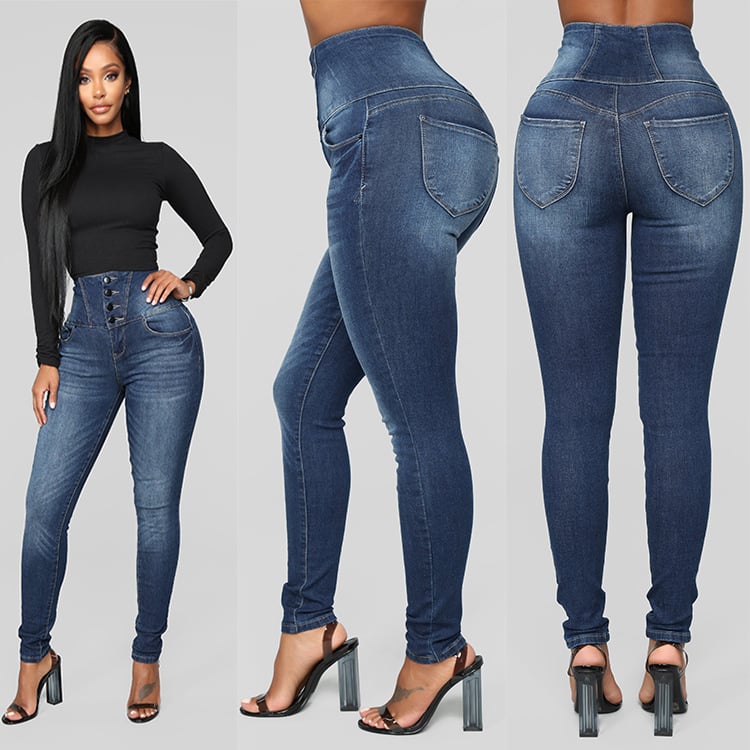 Calça Jeans Slim de Cintura Alta Modeladora
