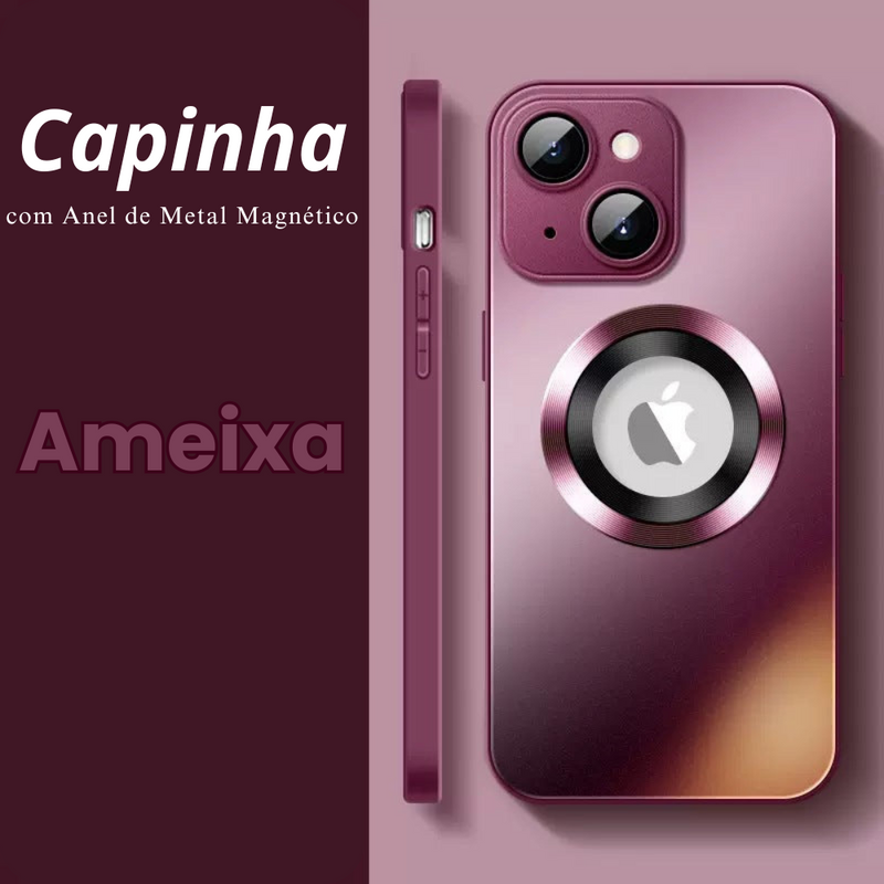 Capinhas de Vidro Fosco para iPhone com Anel de Metal Magnético