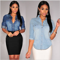 Camisa Jeans Feminina Denim Vintage