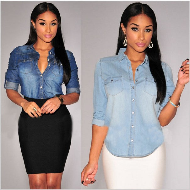 Camisa Jeans Feminina Denim Vintage