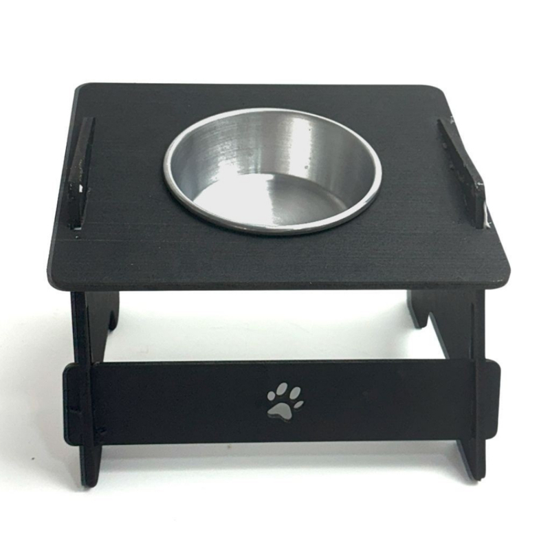Comedouro para Pet em MDF Individual ou Dupla com Potes em Inox