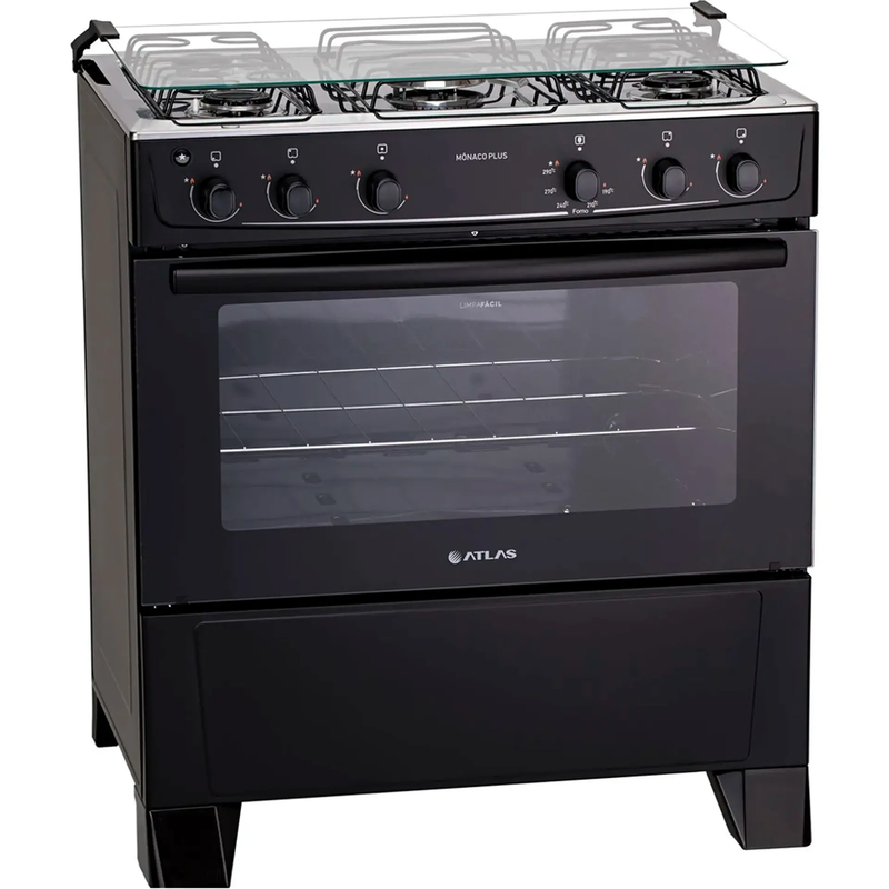 Fogão Atlas Mônaco Plus 5 Bocas Mesa Inox Forno 86,5L Automático