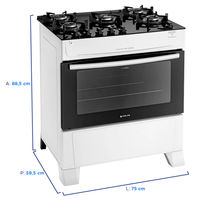 Fogão Atlas 5 Bocas Mônaco Top Glass Acendimento Automático 86,5L