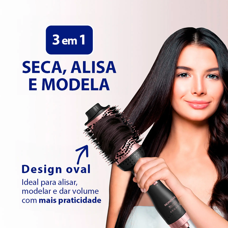 Escova Secadora Mondial Black Rose Argan 1 Velocidade 3 Temperaturas 1200W