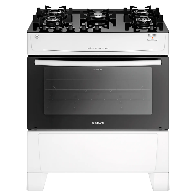Fogão Atlas 5 Bocas Mônaco Top Glass Acendimento Automático 86,5L