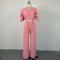 Conjunto Feminino de Blusa e Calça com Mangas Bufantes