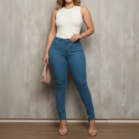 Calças Jeans Slim de Cintura Alta Marmorizada e Lisa