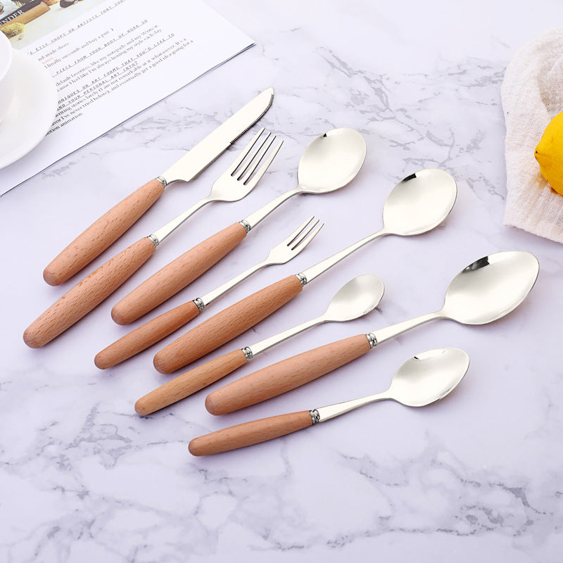 Talheres de Aço Inoxidável Com Cabo de Madeira