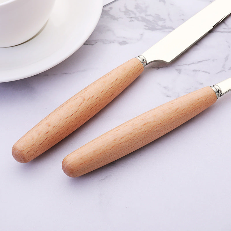 Talheres de Aço Inoxidável Com Cabo de Madeira