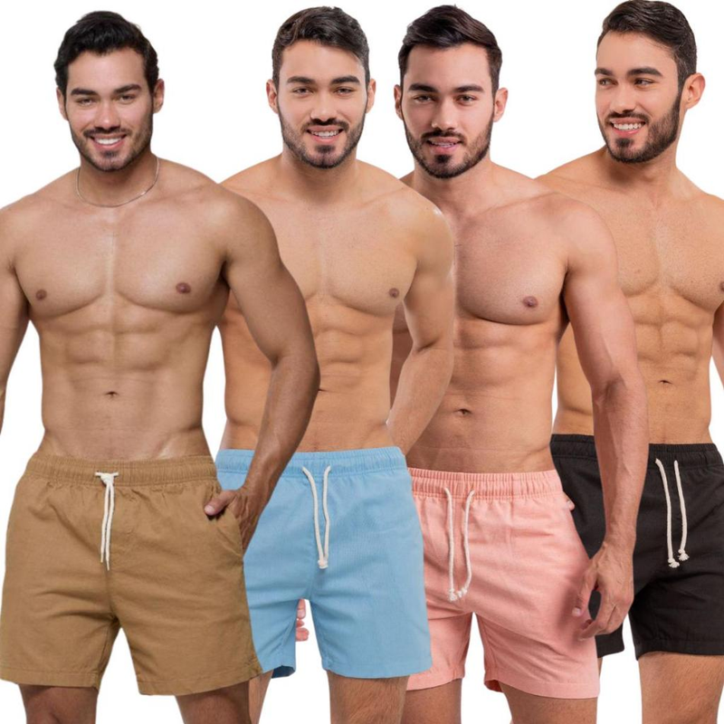 Kit com 4 Shorts Linho Premium Masculino