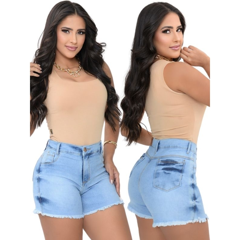 Kit com 3 Shorts Jeans Femininos de Cintura Alta com Elastano