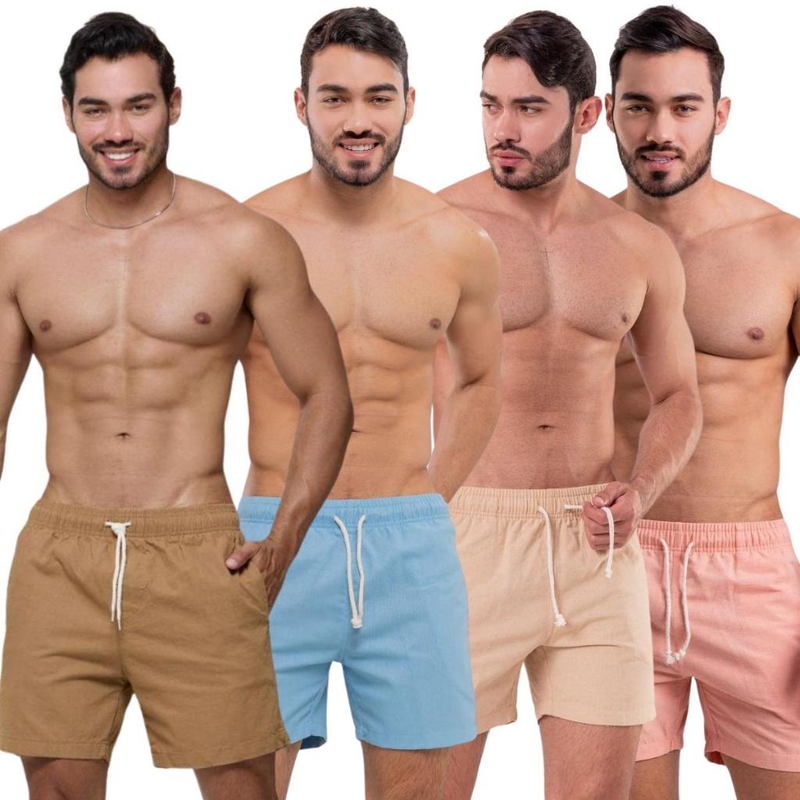 Kit com 4 Shorts Linho Premium Masculino