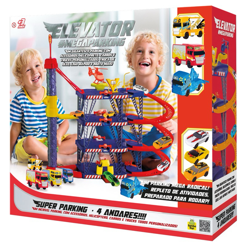 Mega Garagem de Brinquedo com 4 Andares + Elevador e Lava Rápido