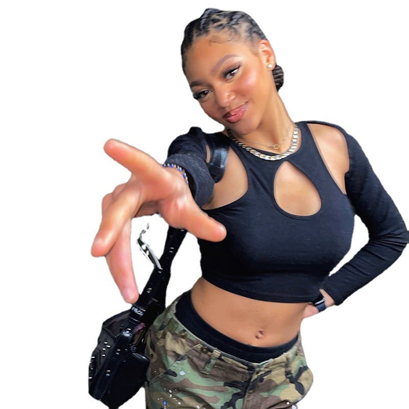 Blusa de Manga Longa Com Decote e Abertura nas Laterais