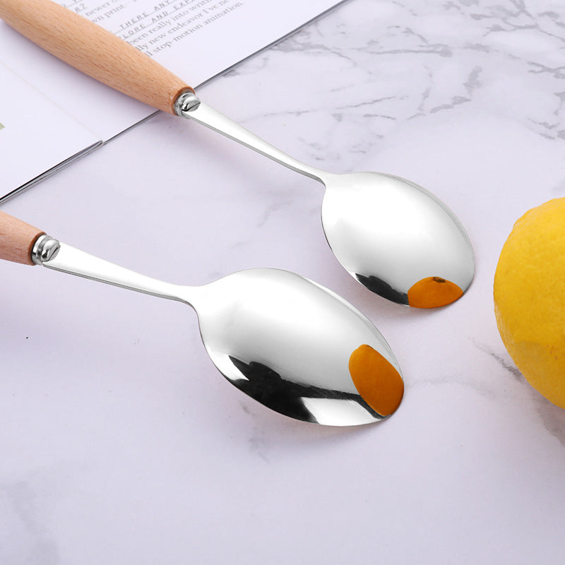 Talheres de Aço Inoxidável Com Cabo de Madeira