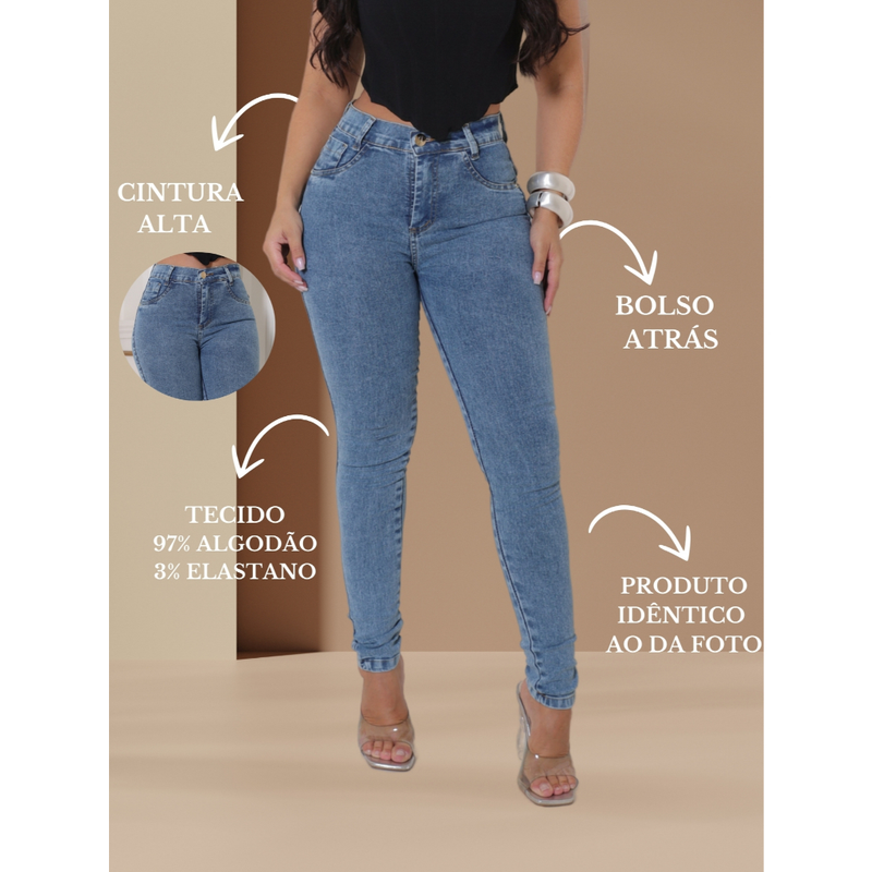 Calças Jeans Slim de Cintura Alta Marmorizada e Lisa