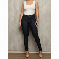 Calças Jeans Slim de Cintura Alta Marmorizada e Lisa