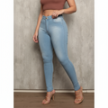 Calças Jeans Slim de Cintura Alta Marmorizada e Lisa