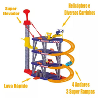 Mega Garagem de Brinquedo com 4 Andares + Elevador e Lava Rápido