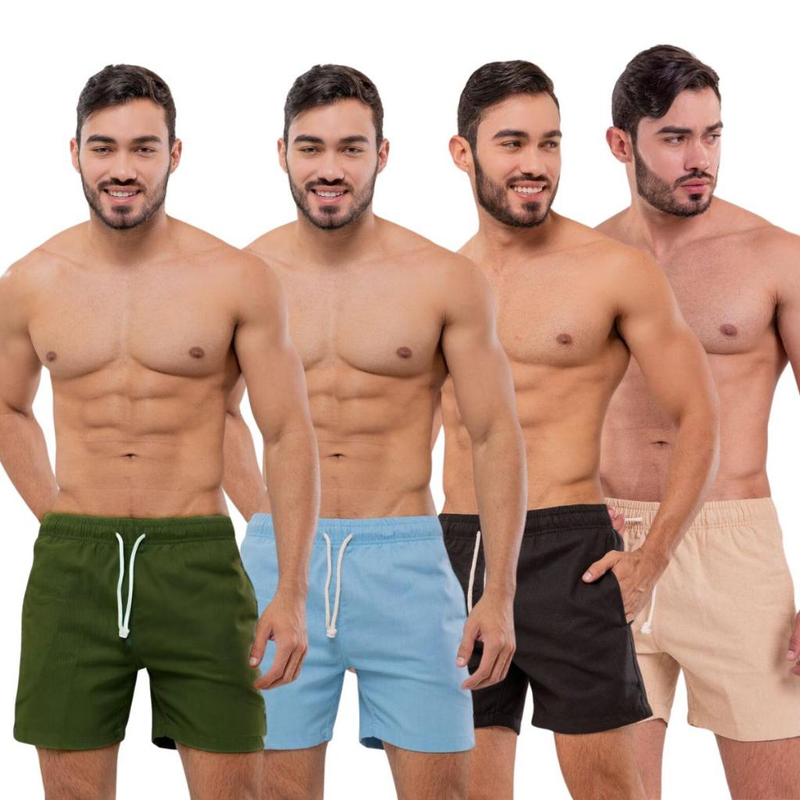 Kit com 4 Shorts Linho Premium Masculino