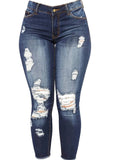Calça Jeans Skinny Destroyed de Cintura Alta