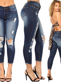 Calça Jeans Skinny Destroyed de Cintura Alta