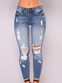 Calça Jeans Skinny Destroyed de Cintura Alta
