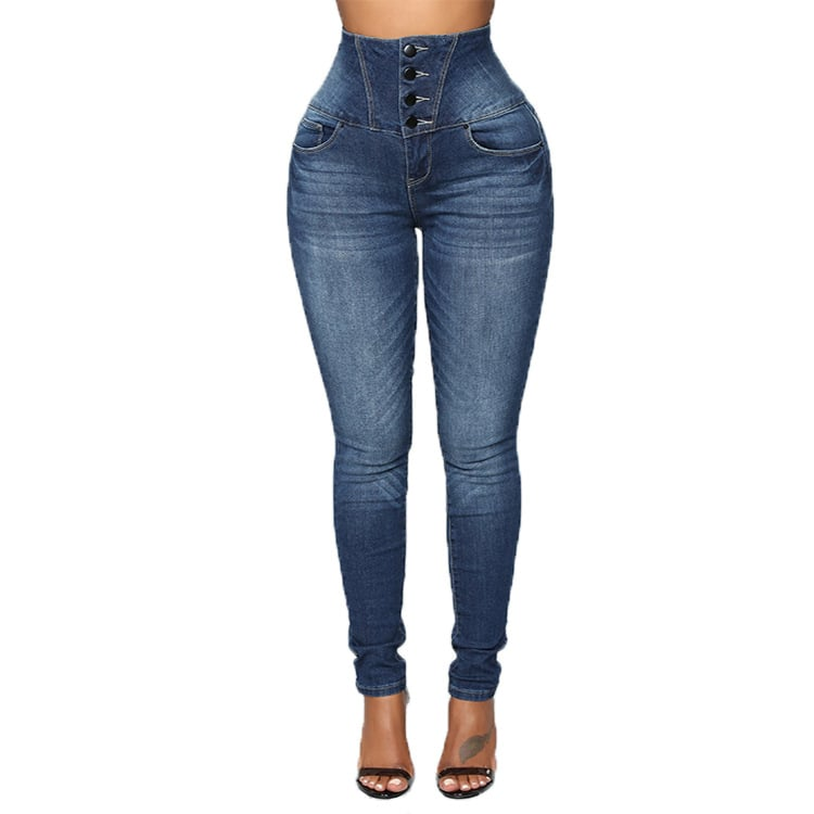 Calça Jeans Slim de Cintura Alta Modeladora