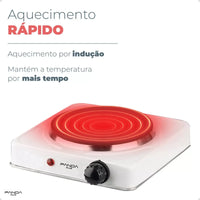 Fogão Elétrico Portátil Cooktop de Mesa / 1 Boca 1000W (Preto / Branco)