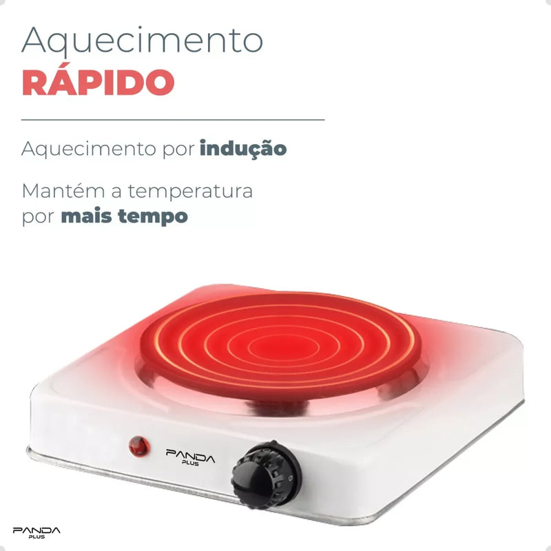 Fogão Elétrico Portátil Cooktop de Mesa / 1 Boca 1000W (Preto / Branco)