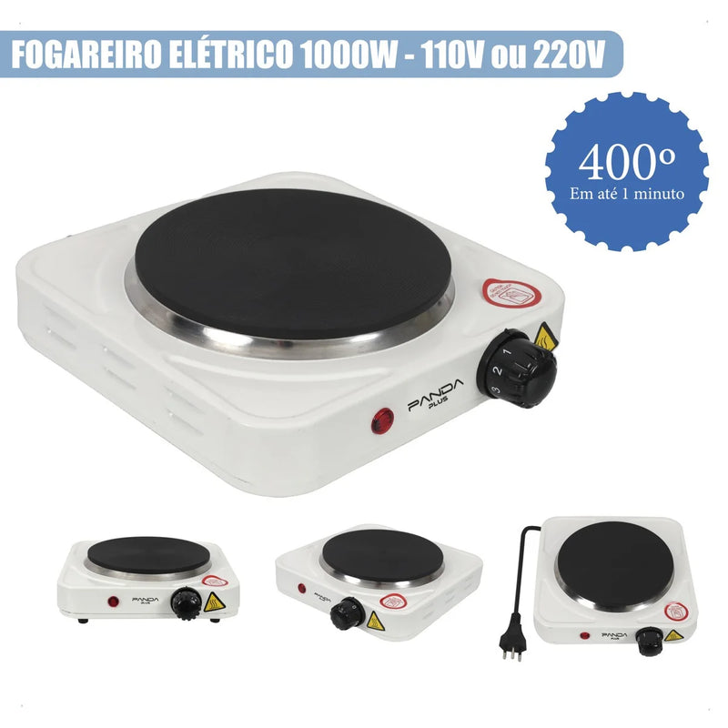 Fogão Elétrico Portátil Cooktop de Mesa / 1 Boca 1000W (Preto / Branco)