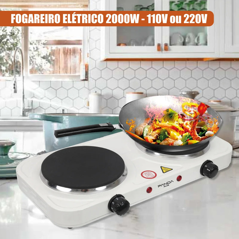 Fogão Elétrico Portátil de 2 Bocas com 2000W em Cada