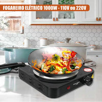 Fogão Elétrico Portátil Cooktop de Mesa / 1 Boca 1000W (Preto / Branco)