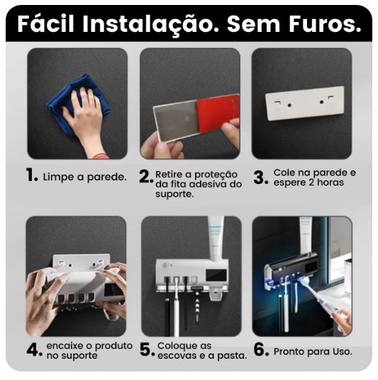 Porta Escova de Dentes com Dispenser (Sem ou Com Esterilizador UV Automático)