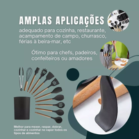 Kit C/12 Utensílios De Cozinha Nylon Ability com Cabo de Madeira Oak