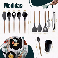 Kit C/12 Utensílios De Cozinha Nylon Ability com Cabo de Madeira Oak
