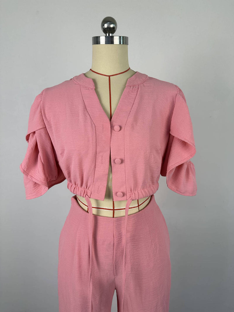 Conjunto Feminino de Blusa e Calça com Mangas Bufantes