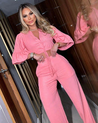 Conjunto Feminino de Blusa e Calça com Mangas Bufantes