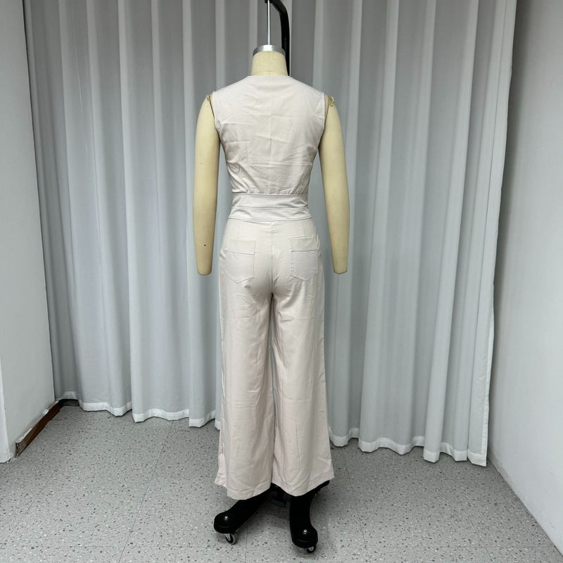 Macacão Elegante Sem Mangas com Decote em V